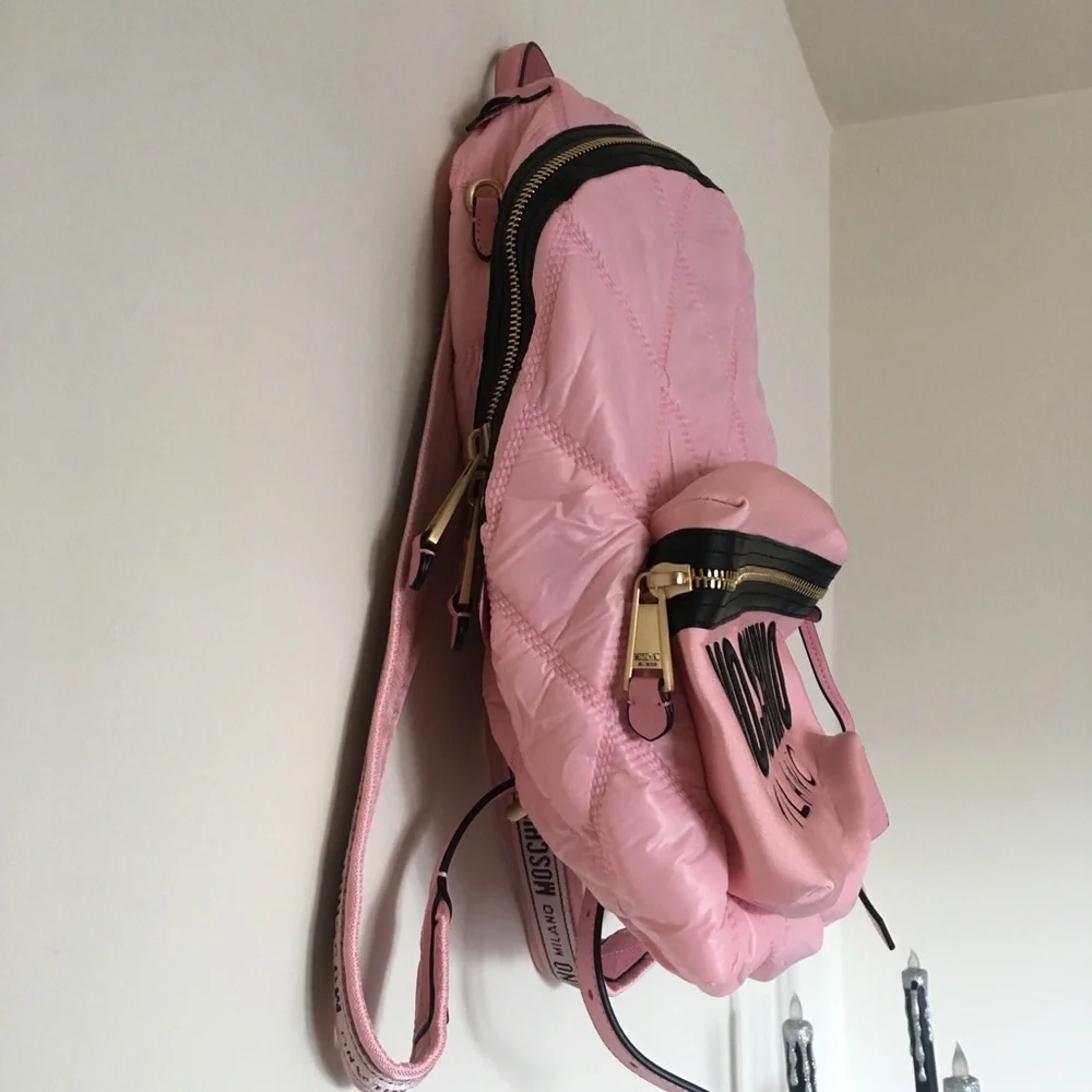 Moschino Pink Quilted Backpack w Logo